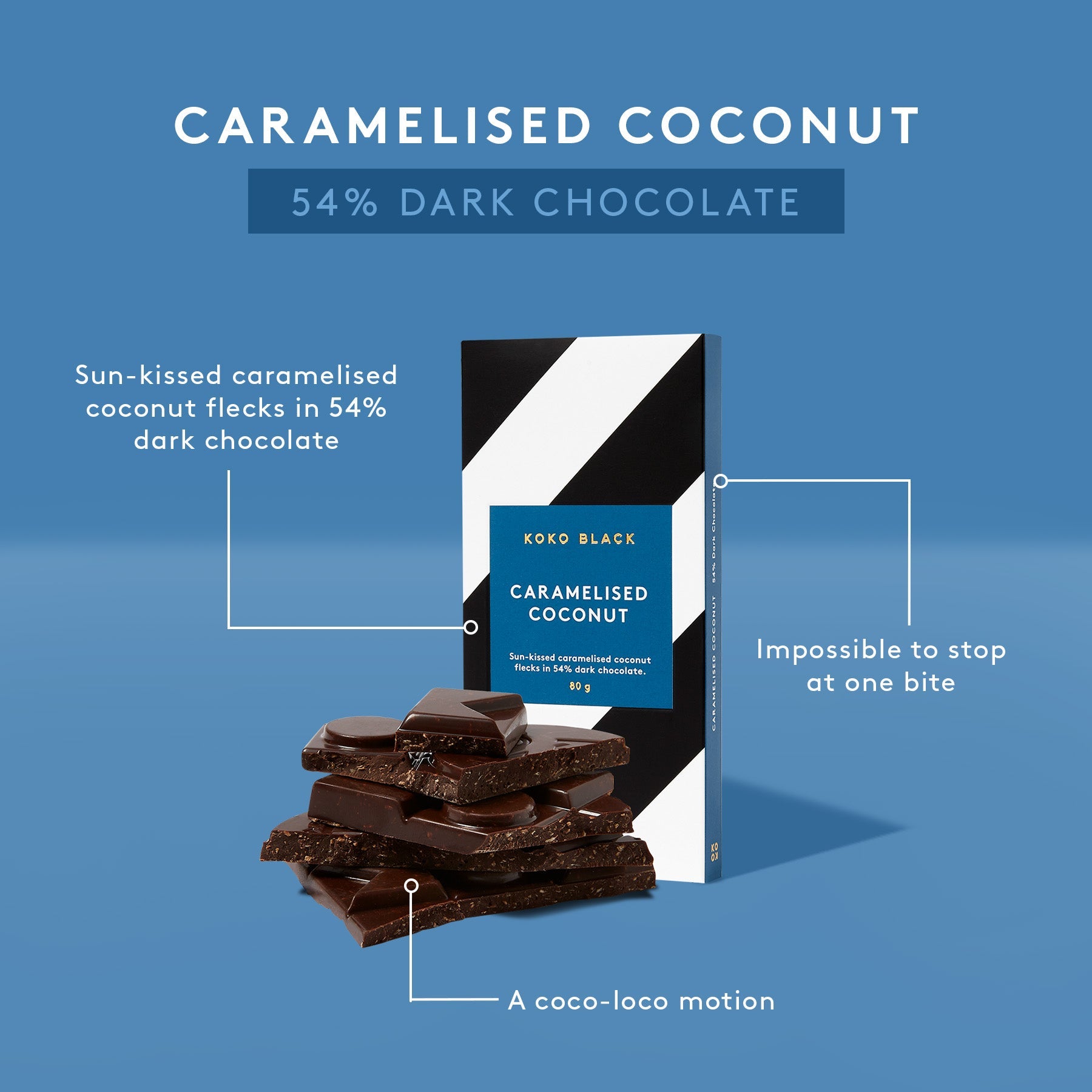 Caramelised Coconut 80g | Dark Chocolate Block