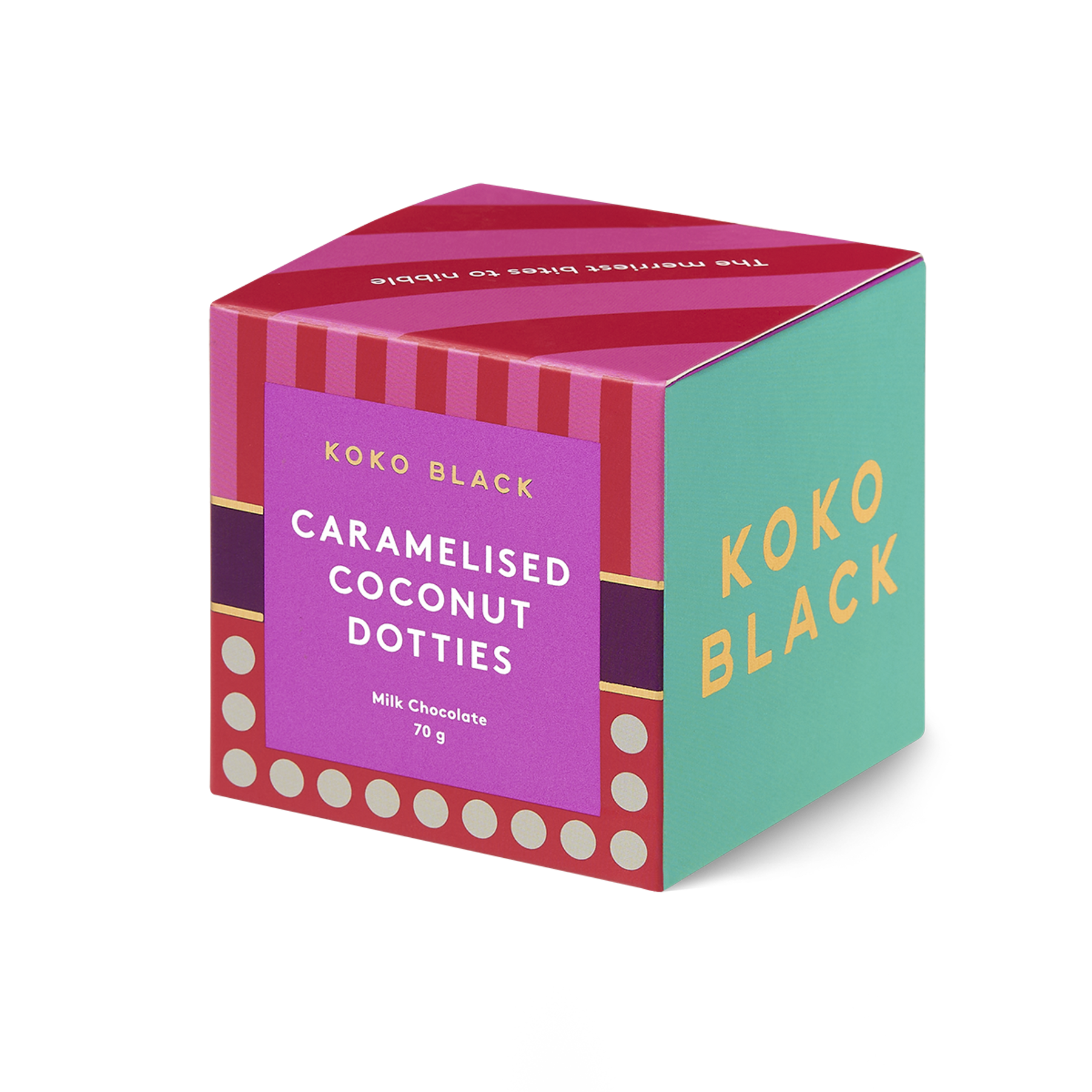 Caramelised Coconut Dotties Cube | Milk Chocolate