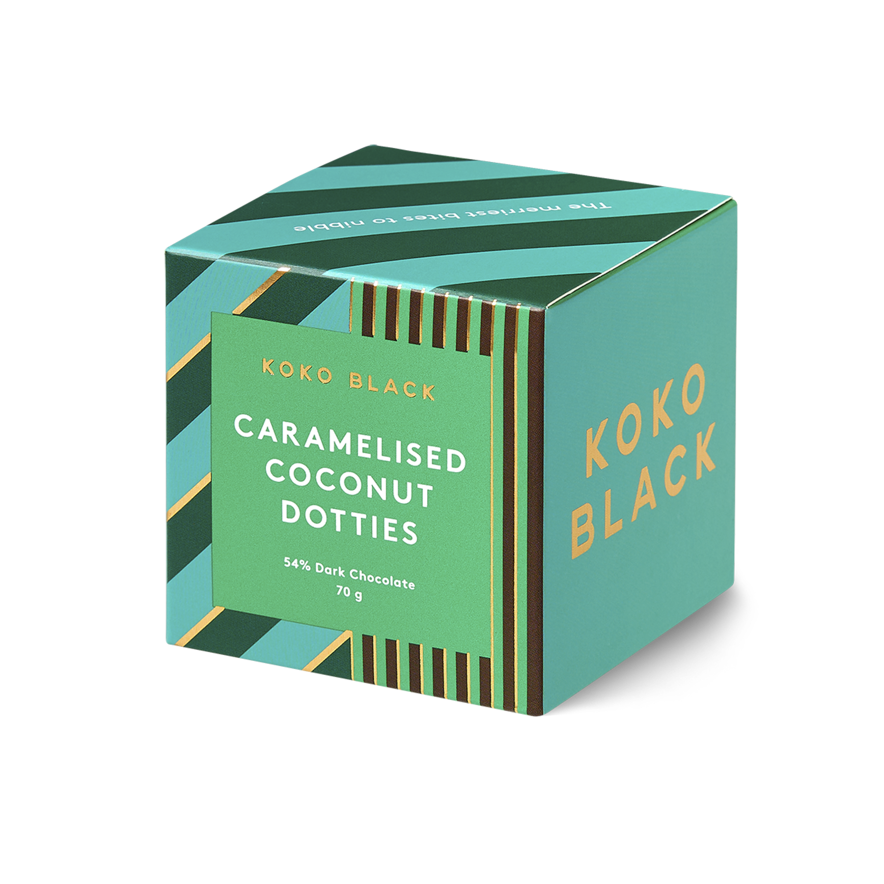 Caramelised Coconut Dotties Cube | Dark Chocolate