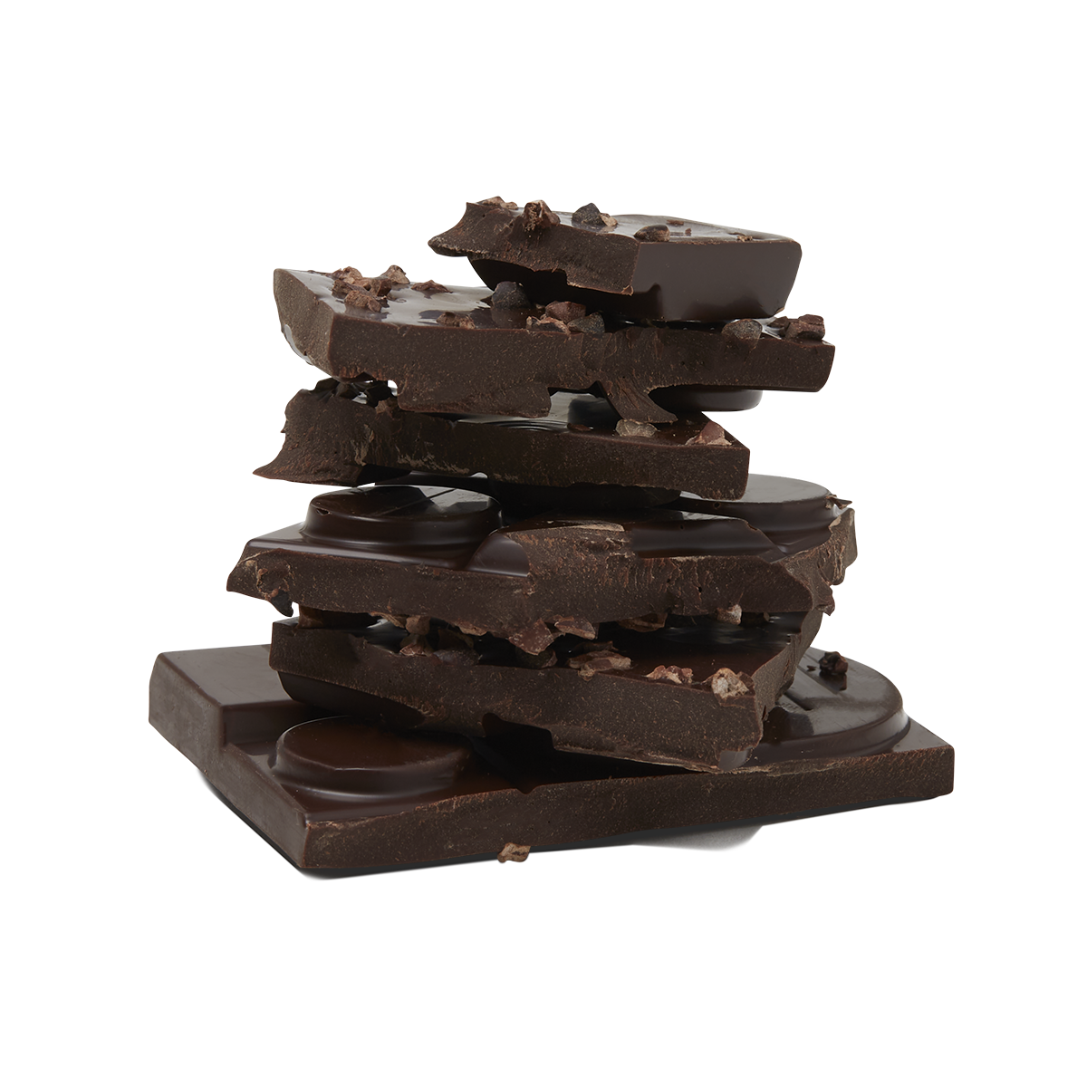 Broken chocolate pieces stacked together