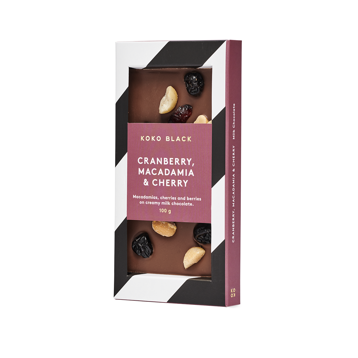 Cranberry Macadamia & Cherry 100g | Milk Chocolate Block