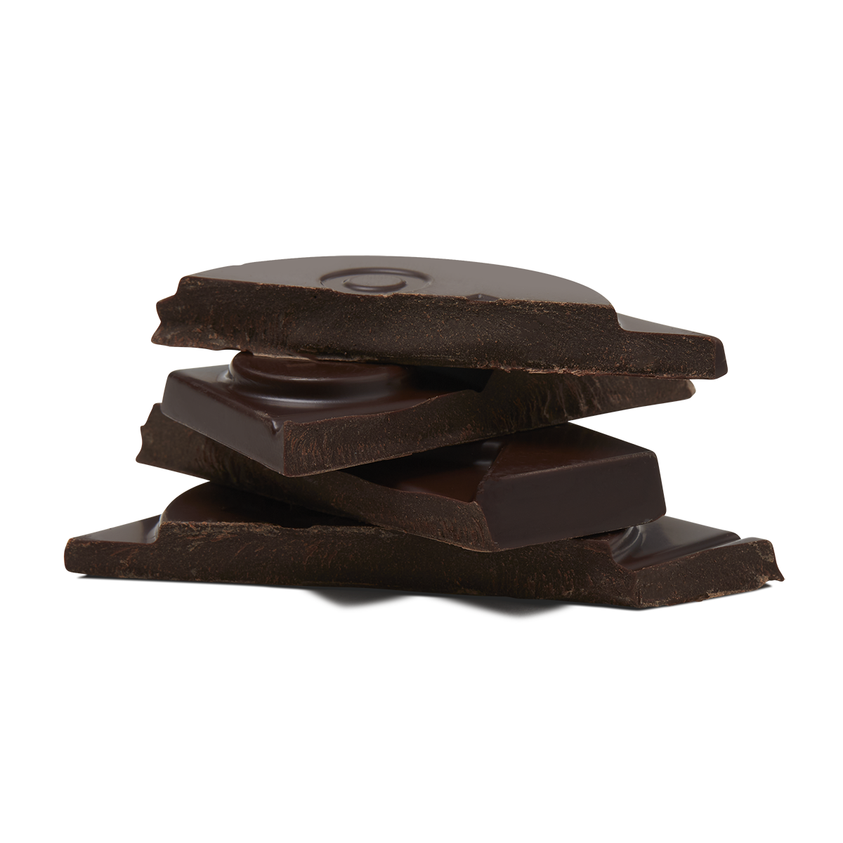Broken chocolate pieces stacked together