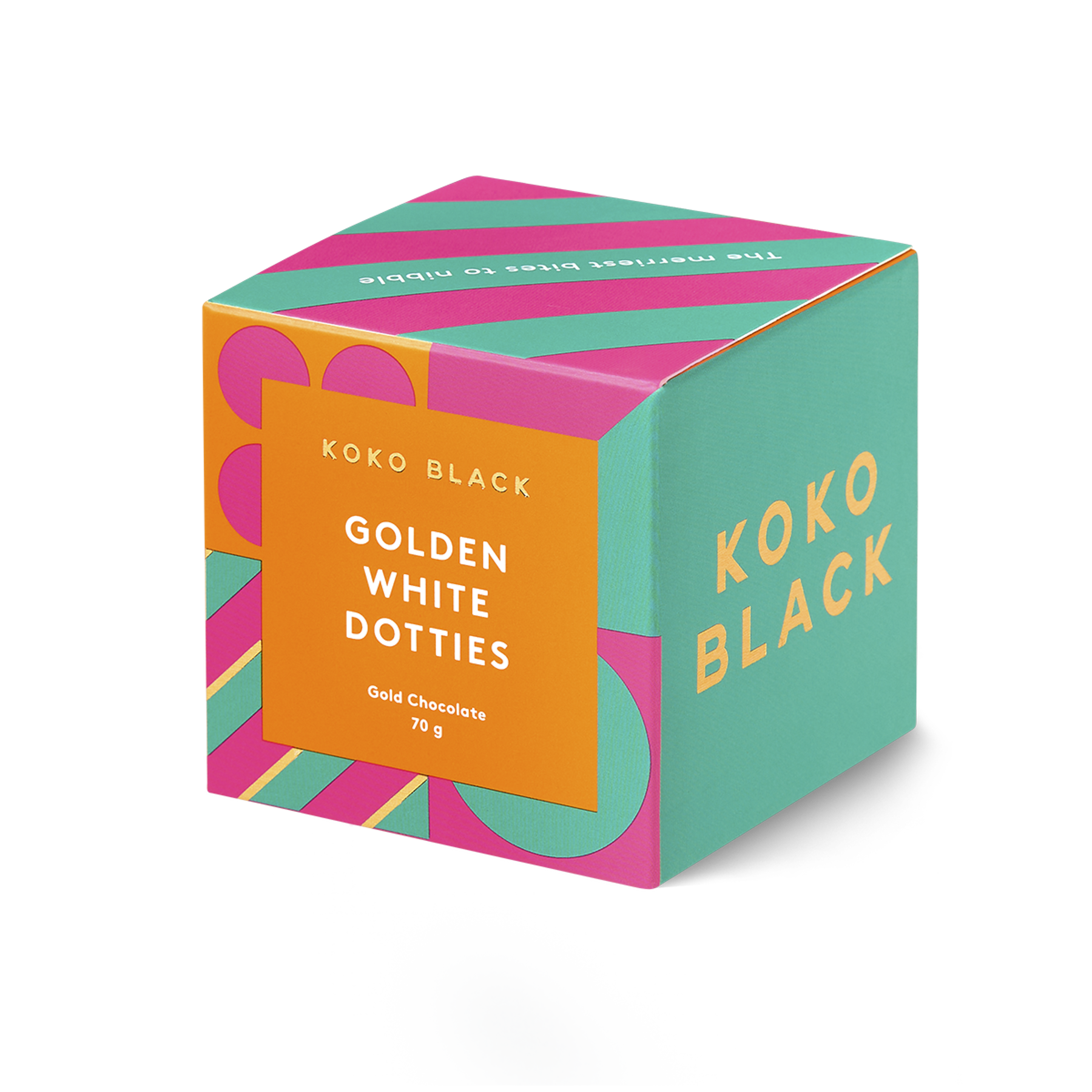 Golden White Dotties Cube | White Chocolate
