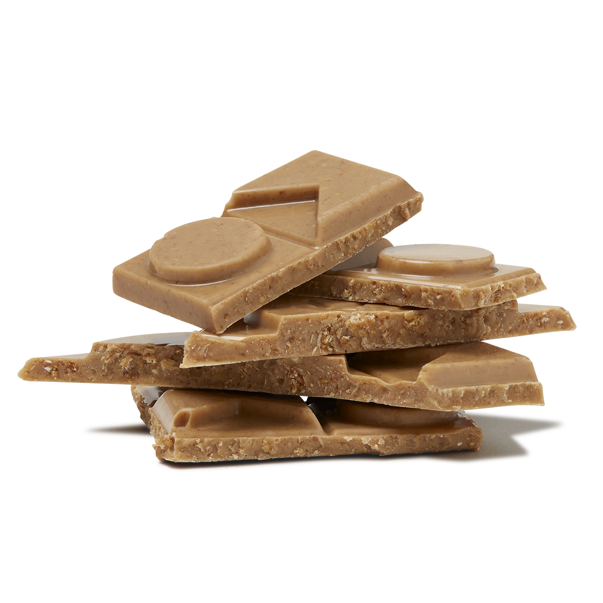 Broken chocolate pieces stacked together