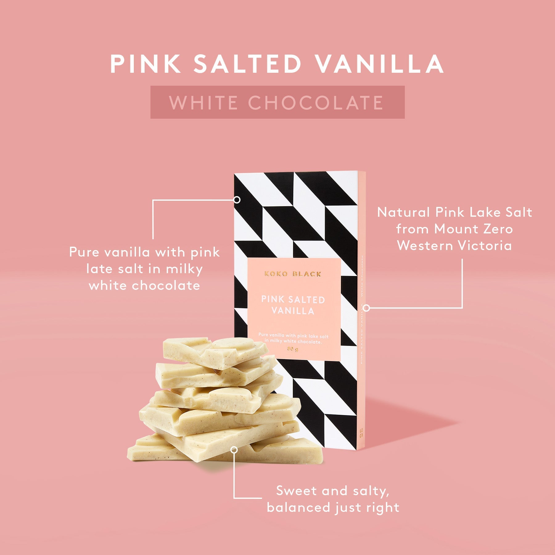 Pink Salted Vanilla 80g | White Chocolate Block