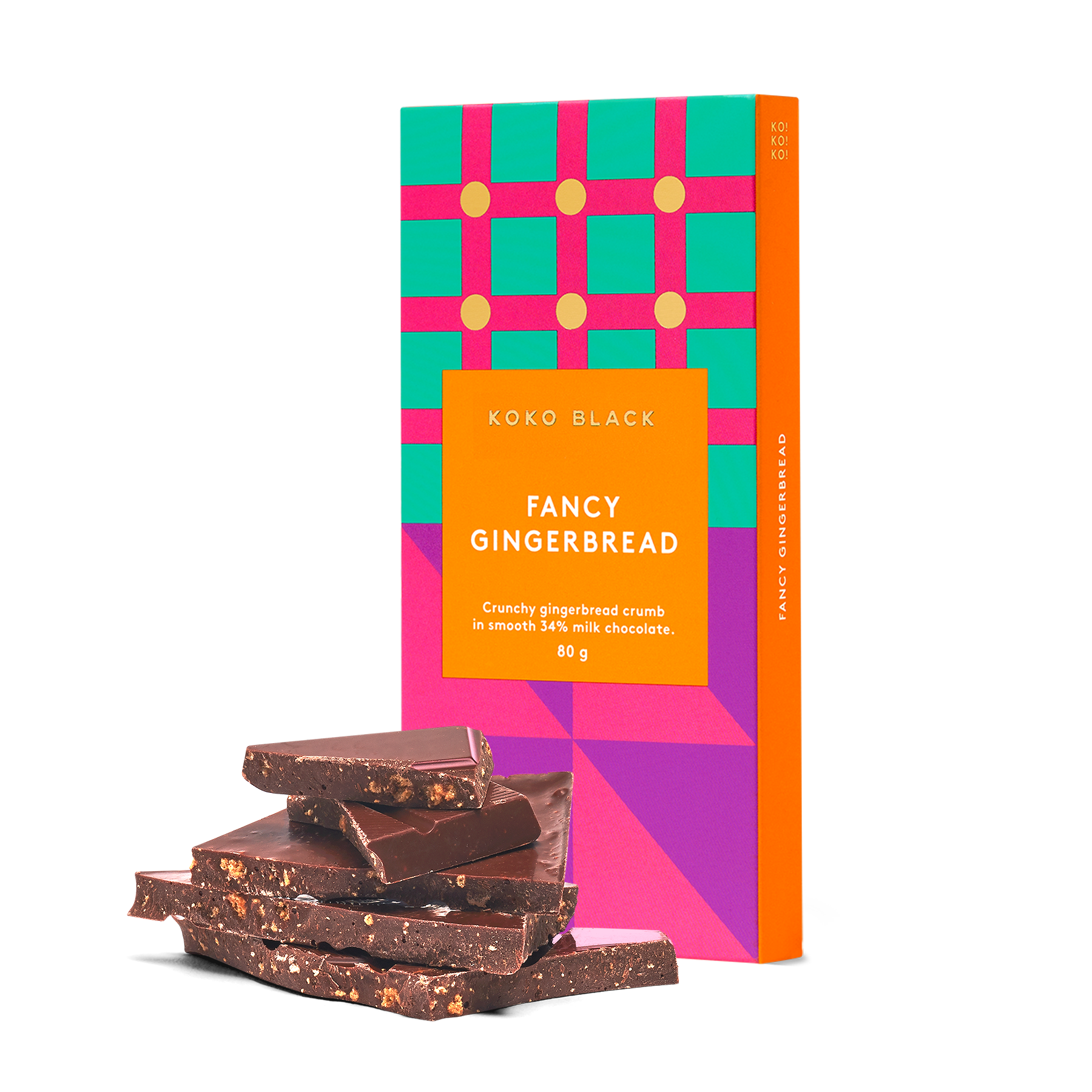 Koko Black Fancy Gingerbread chocolate block with colorful packaging 